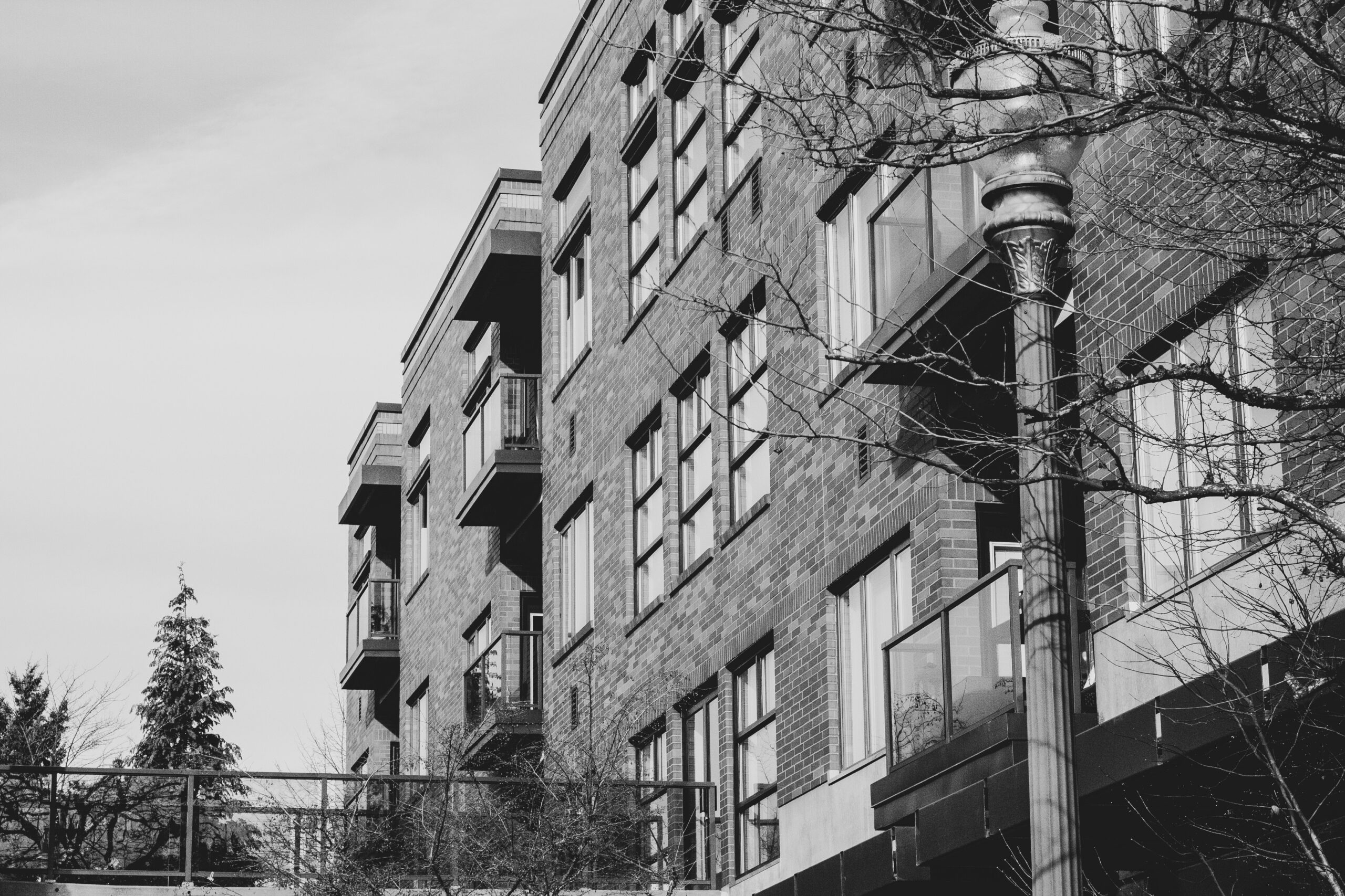 grayscale photo of buildings